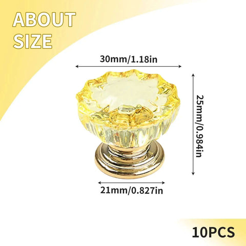 Slick 10 Pack Round Acrylic Cabinet Knobs And Drawer Pulls For Kitchen Furniture Upgrades with light yellow transparent finish.