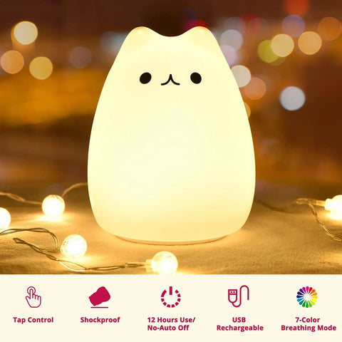 Super Cute Cat Lamp Night Light For Kids Bedroom And Baby Silicone Kitty Nightlight Tap Control 6 Inch BPA Free Ideal Gift