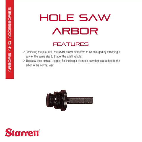Hole Saw Arbor For Easy Hole Enlargement On A1 13/16 To 1 3/16 Inch And A2 A10 1 1/4 To 6 Inch Arbors KA19 shown with text
