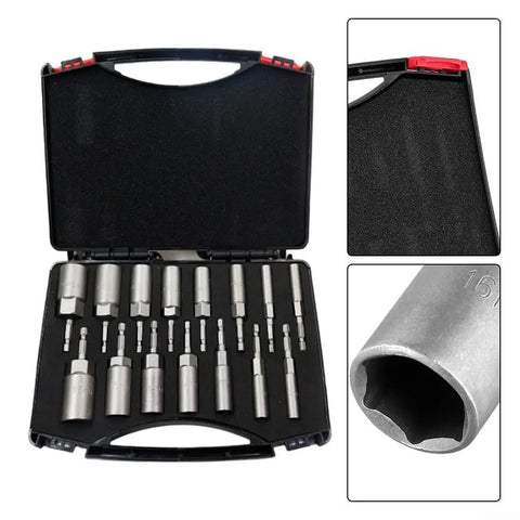 Super Cool 15 Piece Hex Socket Adapter Kit With Magnetic Bits For Car DIY And Home Repair, Heavy Duty Chrome Vanadium Steel Nut Bolt Tool Set in case