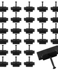 Straight Up Durable Black Nylon Hidden Deck Fasteners Plus T Clips With Heavy Duty Metal Screws For Effortless Composite Board Setup No Fuss Universal Decking Connector Kit 50 Piece displayed in a grid with mounting screws.