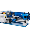Powerful 750W Mini Metal Lathe 8 Inch By 30 Inch Swing Variable Speed 0-2500 RPM Precision Benchtop Machine view showcasing controls and chuck.