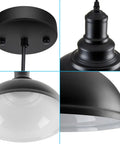 Underside view of Top Shelf Vintage Industrial Pendant Light Black Metal Farmhouse Ceiling Fixture 11.4 Inch Wide with matte finish.