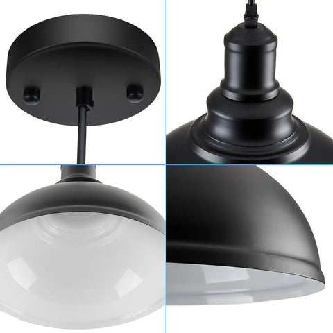Underside view of Top Shelf Vintage Industrial Pendant Light Black Metal Farmhouse Ceiling Fixture 11.4 Inch Wide with matte finish.