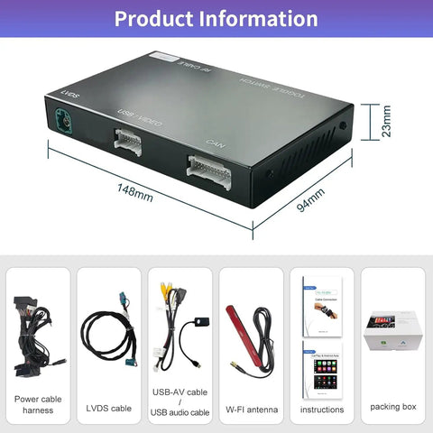 Wireless CarPlay And Android Auto Plug And Play No Fuss Retrofit Kit For Mercedes Benz S Class W222 2014 2020 NTG5 0 System CarPlay Interface Decoder OEM Integration MirrorLink Backup Camera Support dimensions and accessories