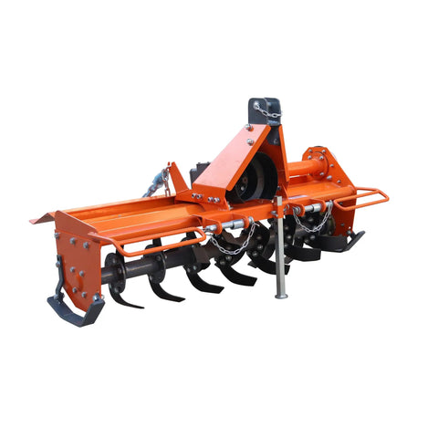 3 Point 49 Inch Rotary Tiller Attachment For Cat 1 Tractors, PTO Driven Cultivator With Replaceable L Shaped Tines, side view