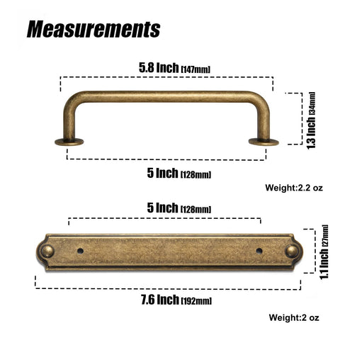 Antique Brass Drawer Pulls With Backplates Five Point Zero Four Inch Center To Center Zinc Alloy Cabinet Handles 2 Pack measurements