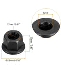 Heavy Duty M10 Flange Hex Nut Set Grade 10.9 Carbon Steel With Black Oxide Finish 2 Pack For Machinery And Equipment dimensions