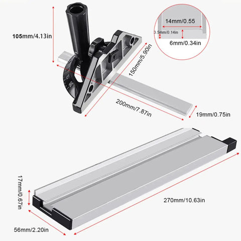 Rock Solid Adjustable Table Saw Miter Gauge With Precision Aluminum Fence And Clear Degree Scale For Dead Nuts Accurate Woodworking Cuts And Rapid Angle Adjustments dimensions with clear scale and sturdy design