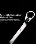 Close-up of 72-tooth gear on Long Pattern 6-Point Reversible Ratcheting Wrench Set 1/4 To 3/4 Inch SAE, 8-Piece With WaveDrive Plus