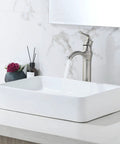 Vessel Bathroom Sink 20x14 Inch Rectangular Porcelain Ceramic Above Counter Modern Art Basin on a marble vanity top