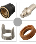 Super Heavy Duty Plasma Cutter Consumables Kit For Harbor Freight 62204 Torch with four essential parts displayed.