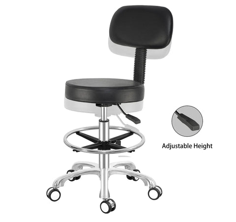 Rolling Stool With Back Support, Hydraulic Height Adjustable Swivel Chair For Office, Medical, Salon, Tattoo, Kitchen And Massage, Four Inch Thick Cushion, Mobile With Wheels, Grey, Without Foot Ring.