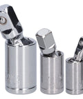 Heavy Duty 3-Piece Universal Joint Socket Adapter Kit For Ratchet Wrenches Made From Heat-Treated Chrome Vanadium Steel With 360 Degree Swivel Action And Impact Proof Design Perfect For Home Garage Auto Repair Jobs, three chrome adapters