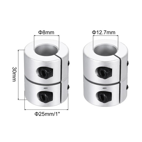 Heavy Duty Aluminum Shaft Coupler 8 To 12.7mm ID, 30mm Length, with measurements and side view