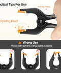 Front view: EMART 4.5-inch plastic heavy-duty spring clamp with rotating head and orange tips for backdrops