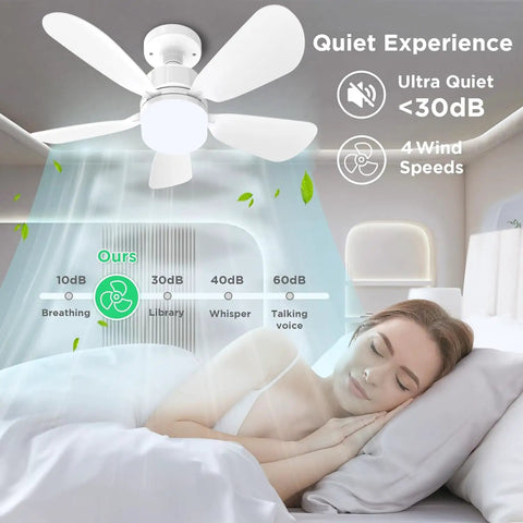 Easy Peasy 19 Inch Screw In Ceiling Fan Light Kit With Remote Control Dimmable Led Bulb And Sleek Five Blade Design in bedroom.