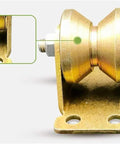 Heavy Duty Two Inch V Groove Steel Caster Wheels For Industrial Machinery And Sliding Doors Featuring Double Bearing Track Rollers showing a close-up of a gold-toned V groove wheel.
