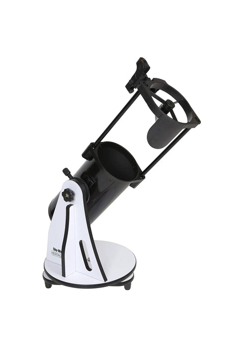 Heritage 150 Tabletop Dobsonian Telescope For Beginners With Easy Setup And Portable Grab And Go Design Crisp Moon And Planet Views Fast F5 Optics And 750mm Focal Length Ideal Entry Point For Budding Stargazers. Black 150mm tabletop Dobsonian reflector on white base
