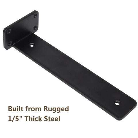 Heavy Duty Floating Shelf Brackets 11 Inch Set For Wall And Garage Shelves Black Powder Coated Steel Quarter Inch Thick 6 Pack