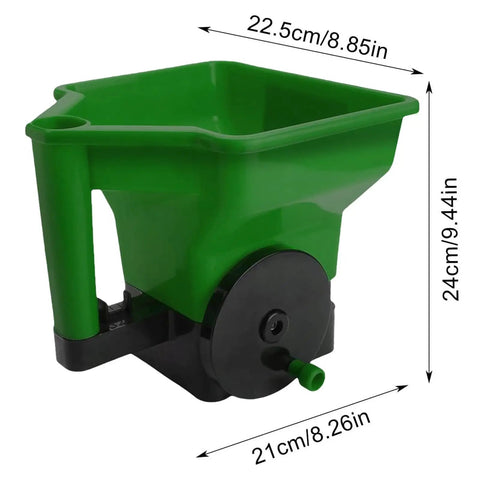 Hand Crank Lawn Spreader For Even Seed And Fertilizer Coverage Ergonomic Handle No Sweat Grip Lawn Tool With Precise Spreading Control Easy Gripping Garden Spreader For Lawns And Fields, 24cm green hopper