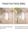 Clear Window Security Film Adhesive 2 Mil Anti Shatter UV Blocking Shield for Home and Office applied to shower glass before and after