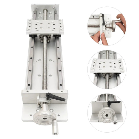 Heavy Duty Manual Sliding Table Crafted From Aviation Aluminum 6061 With 400 Mm Stroke SFU1605 Ball Screw, top view showing precision alignment.