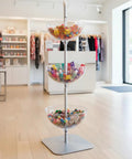 3 Tier Bowl Organizer Floor Standing Display Rack With Flat Base, Mobile Merch Stand For Retail, Clear Polycarbonate Bowls