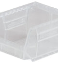 Clear 75 Lb Industrial Grade Polymer Hanging and Stacking Storage Bin Built Tough for Tools Parts and Small Components 18 Inch Long