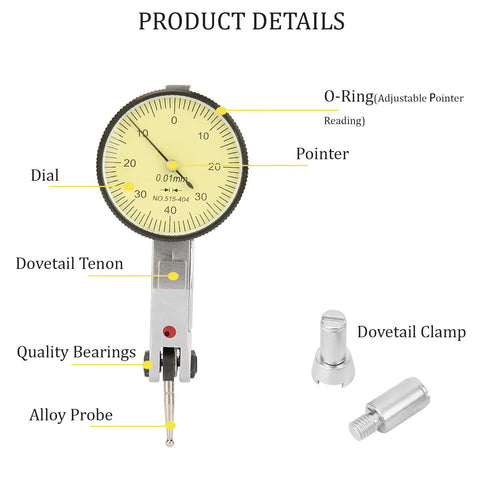 High Precision Dial Indicator With 0 To 0.8mm Range And 0.01mm Resolution Aluminum Pro Grade Gauge Featuring Dovetail Clamp And Storage Case