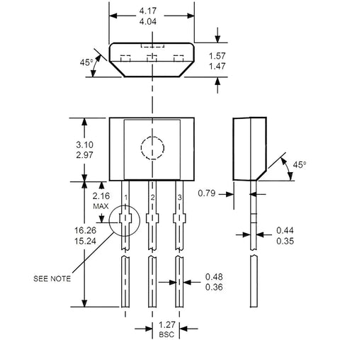 Forty Pieces Linear Hall Effect Sensors A3144 OH3144 44E AH3144E TO92 three pin switch dimensional diagram with measurements