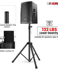 Heavy Duty Adjustable Speaker Stands Pair, 54 Inch Tripod Bases With 132 Lbs Capacity, close-up of 35mm pole mount and locking pin