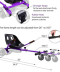 Hoverboard Seat Attachment Fits 6.5 To 10 Inch Self Balancing Scooters, Go Kart Conversion Kit, Purple, with adjustable frame and straps.