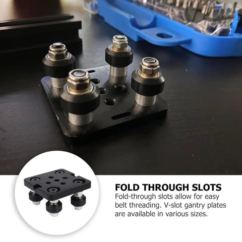 2040 European Aluminum Profile Pulley V Groove Compact Five Wheel Gantry Plate for 3D Printer Accessories with Black Aluminum Alloy Frame and Easy Mounting on Extrusions Durable Lightweight Build Dope for DIY Builders, black V-slot gantry plate with four pulleys