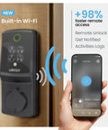Secure Pro Wi-Fi Deadbolt Smart Lock Packs Hella Fast Ai Fingerprint Unlock In Just.2 Seconds Alongside A Ridiculously Slim Interior Body for remote access using smartphone.