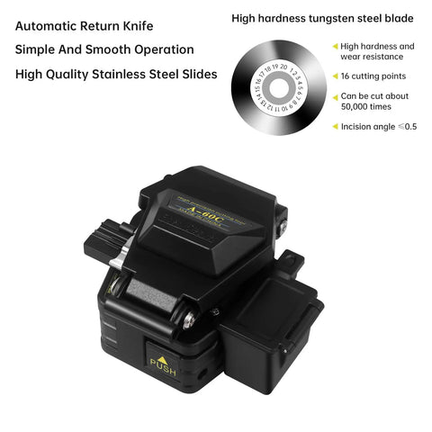 Three In One FTTH Fiber Optic Cleaver And Cutter For Cold Splicing With Tungsten Steel Blade Aluminum Alloy Body, black casing