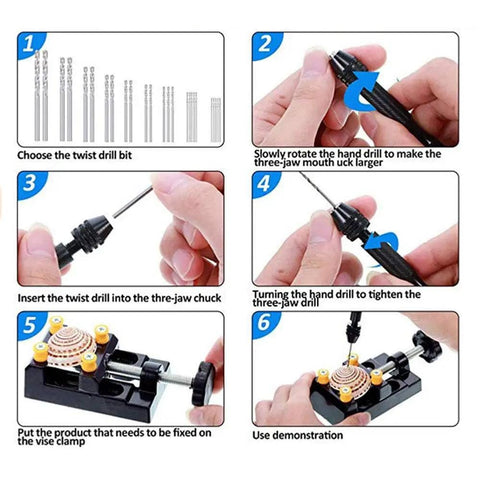 Step-by-step setup guide of 37 Piece Pin Vise Hand Drill Kit For Jewelry Making Mini Manual Drill Set Micro Twist Drill Kit