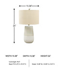 Dimensions of Contemporary Ceramic Table Lamp With Textured Neutral Glaze In Beige And White, 27 Inch Tall, Fabric Drum Shade