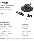6 Inch Suction Cup Mount With Ball Head Magic Arm For Action Cameras, accessories displayed on white background with specifications