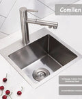 Undermount Bar Sink 10 Inch By 18 Inch Stainless Steel 16 Gauge Single Bowl For RV Ready Outdoor Kitchen with faucet and cherries