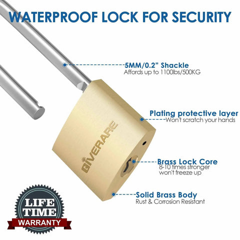 Two Pack Keyed Padlocks With Keys, Extra Long 2-3/8 Inch Shackle, Solid Brass Copper Body, Waterproof Outdoor Lock For Warehouse, Toolbox, Hasp, Gym, Locker, Sheds, Built Tough And Weatherproof in gold finish