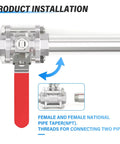 Built Tough One Quarter Inch FNPT 3 Piece Ball Valve In 304 Stainless Steel With Red Handle for industrial piping installation view