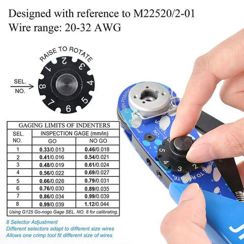 St2119 As2 Eight Indent Crimping Tool Kit for Aviation Aerospace Miniature Electrical Connectors, selector adjustment for wire range 20-32 AWG.