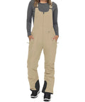 Beige Women's Sleeveless Ski Bibs Snow Pants For Winter Cozy Fit Lightweight Breathable Polyester With Spandex Adjustable Straps