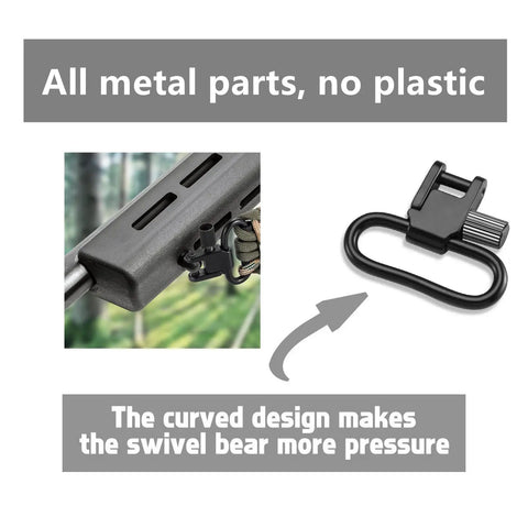 Tough As Nails Carbon Steel Rifle Sling Swivel Mount, showing metal parts and curved design for better pressure distribution.