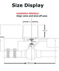 Diagram showing dimensions for Smart Water Valve Controller 3rd Gen WiFi Shutoff for Home Automation Works With Alexa And Google Assistant