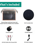 Electrohome Montrose Vinyl Record Player With Belt Drive Turntable And Audio-Technica Stylus Speed Control Motor Built-In Preamp components including felt mat and adapters.