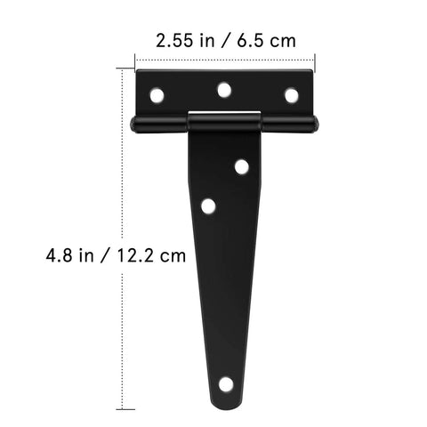 4 Inch T Shaped Stainless Steel Hinge Set, 6 Pack, Rust Proof Durable Door Hardware shown with dimensions for accuracy