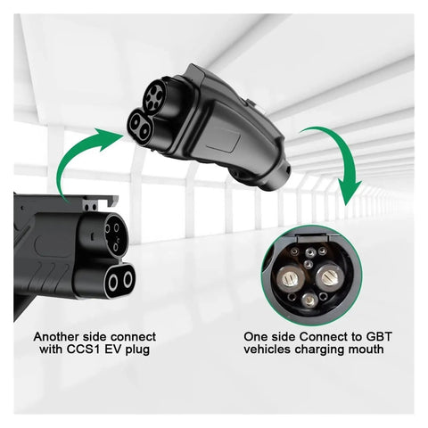 Heavy Duty Ev Charger Adapter Ccs1 To Gbt Dc Fast Charging Connector 250Kw 1000V with CCS1 and GBT connectors displayed.