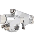 Top Shelf Pneumatic Paint Sprayer For Flawless Cabinet And Home DIY Jobs Slick Zinc Alloy Design Adjustable Spray Head close-up of nozzle and controls
